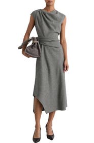 Reiss Clara Glen Plaid Asymmetric Hem Wool Blend Dress