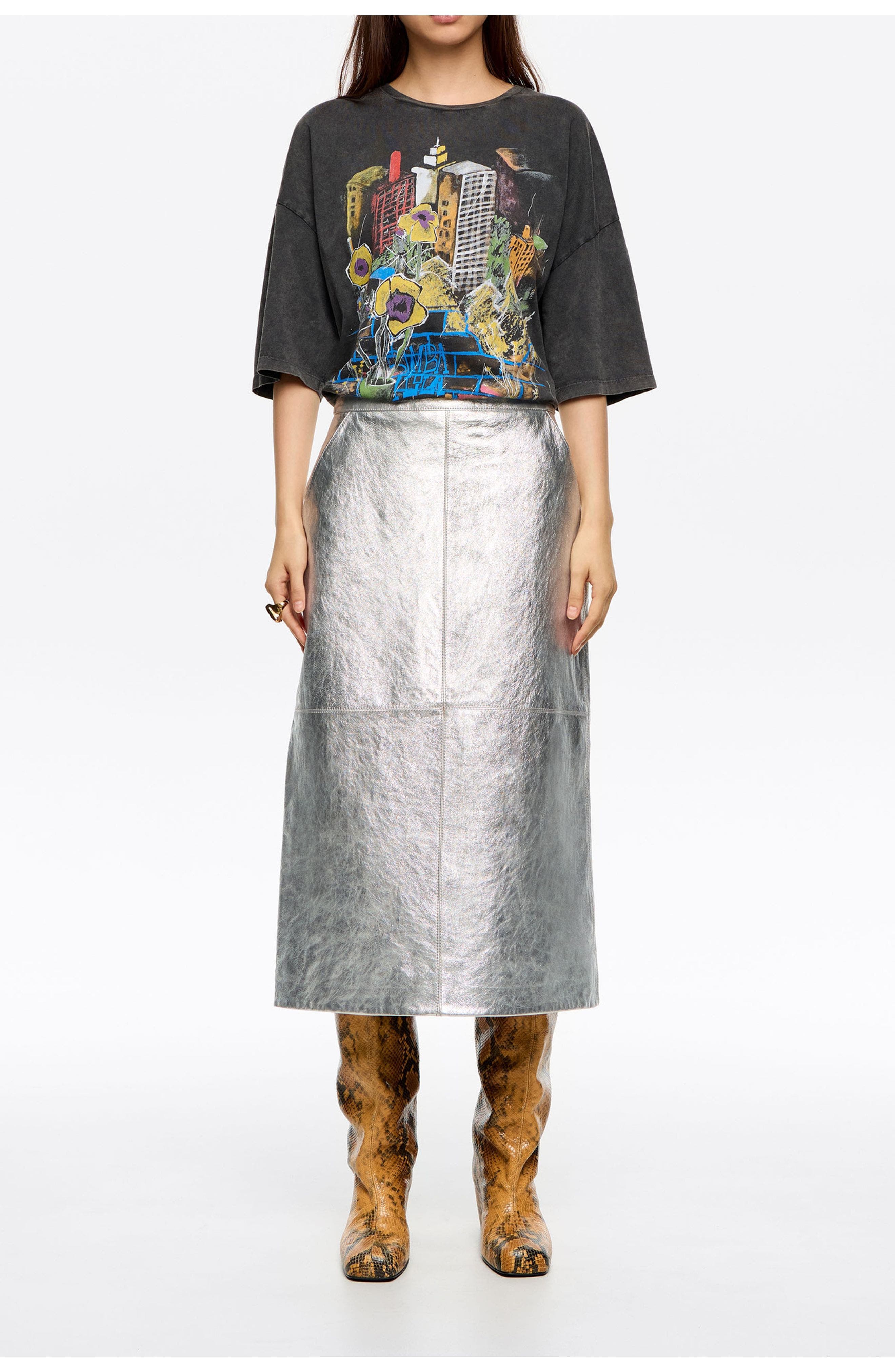 Leather A-Line Midi Skirt - image 3
