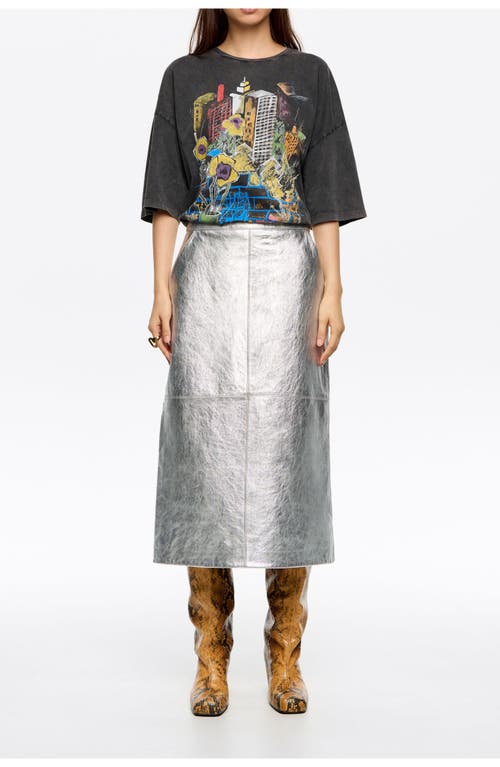 Bimba Y Lola Leather A-line Midi Skirt In Silver