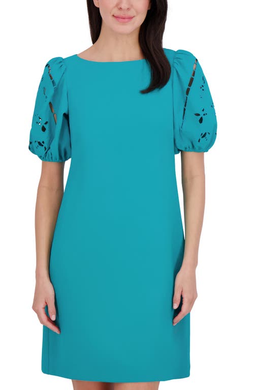Vince Camuto Signature Puff Sleeve Crepe A-line Dress In Aqua