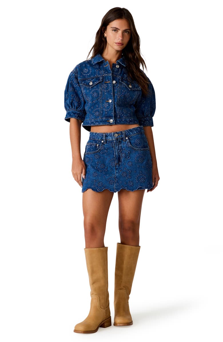 Steve Madden Serafina Crop Denim Eyelet Jacket, Alternate, color, Blue Depths