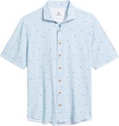 johnnie-O Rowing Hangin’ Out Surfer Print Knit Short Sleeve Button-Up Shirt