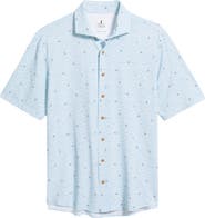 johnnie-O Rowing Hangin’ Out Surfer Print Knit Short Sleeve Button-Up Shirt