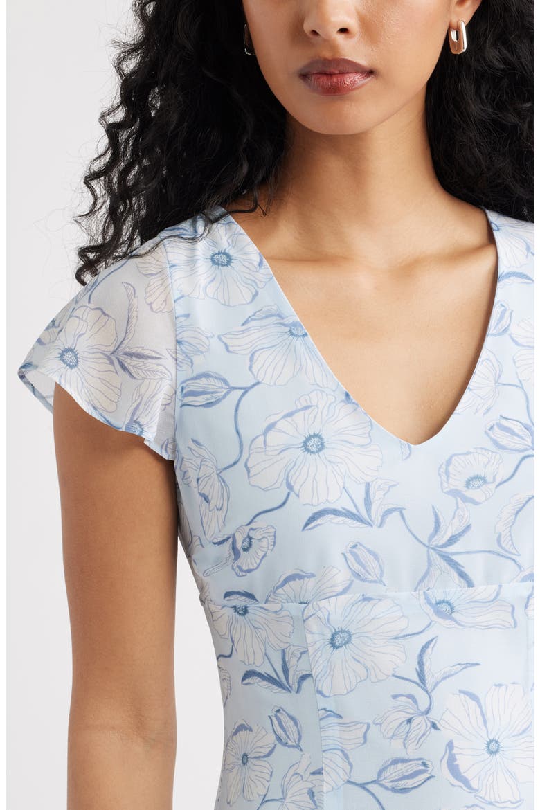 Floral Print Fit & Flare Minidress, Alternate, color, BLUE SYDNEY POPPY