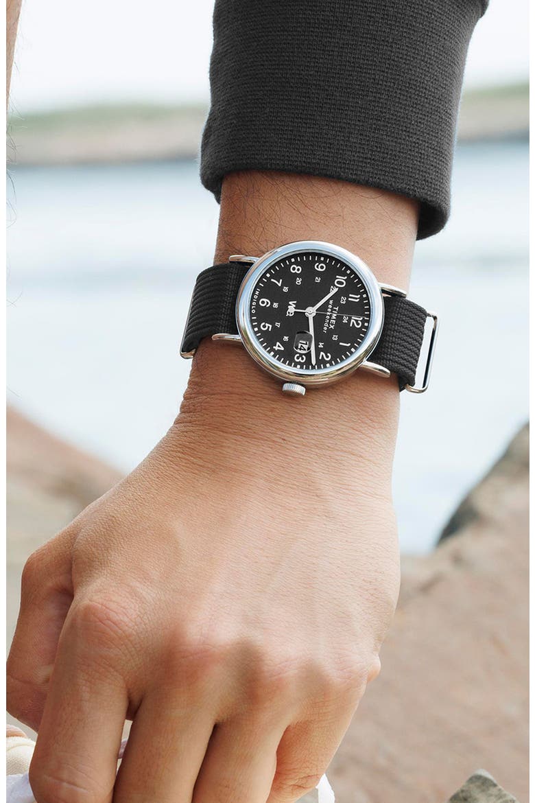 Weekender Canvas Strap Watch, 37mm, Alternate, color, BLACK
