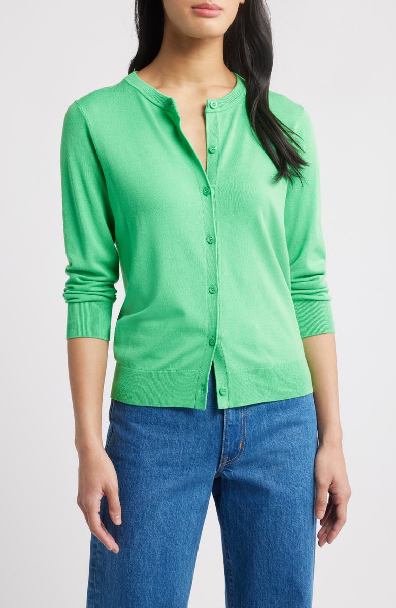 Caslon<sup>®</sup> Crewneck Cardigan, Main, color, Green Celtic