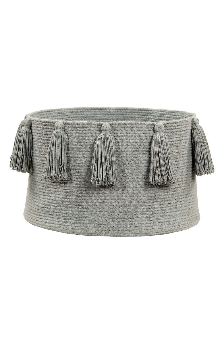 Lorena Canals Tassel Basket, Main, color, Light Grey