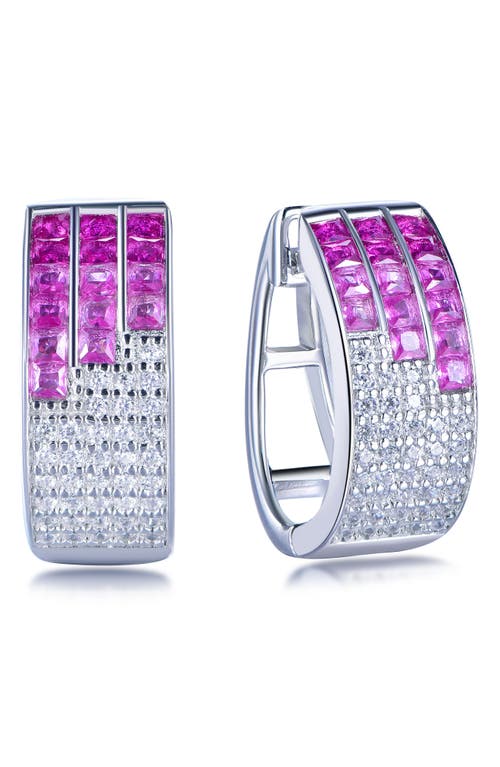 Suzy Levian Sterling Silver Invisible Set Blue White Cubic Zirconia Huggie Earrings In Metallic