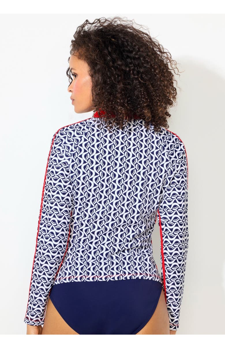 Swimsuits for All Chlorine Resistant Long Sleeve 1/4 Zip Swim Tee Rash Guard, Alternate, color, Coastal Cool