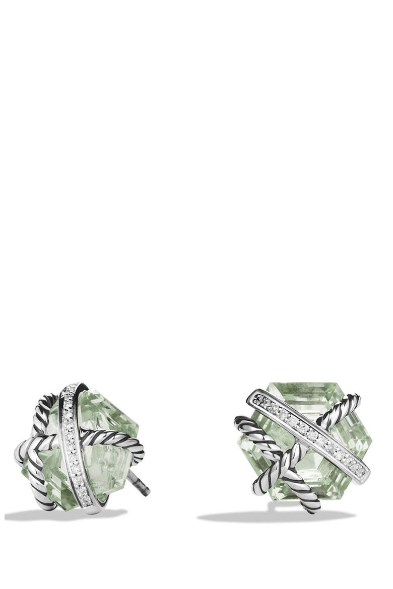 Cable Wrap Earrings with Semiprecious Stones & Diamonds, Main, color, PRASIOLITE