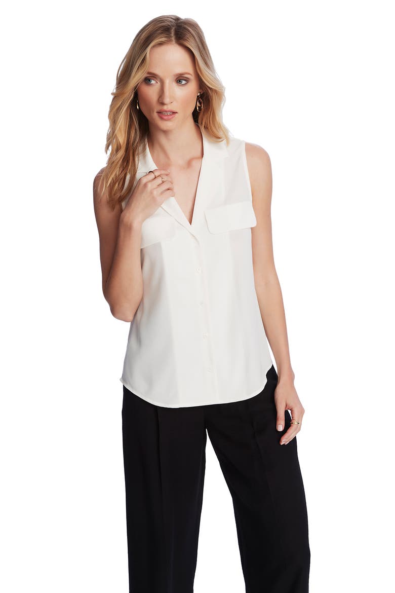 Collared Button Front Sleeveless Shirt, Alternate, color, SOFT ECRU