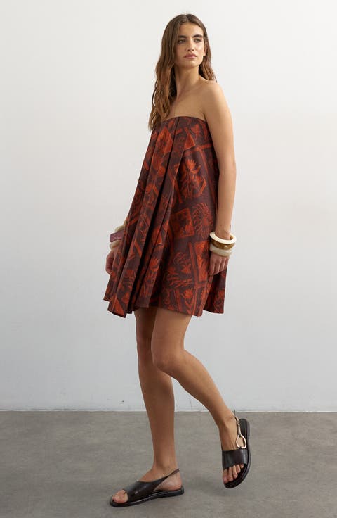 Linen Blend Trapeze Minidress