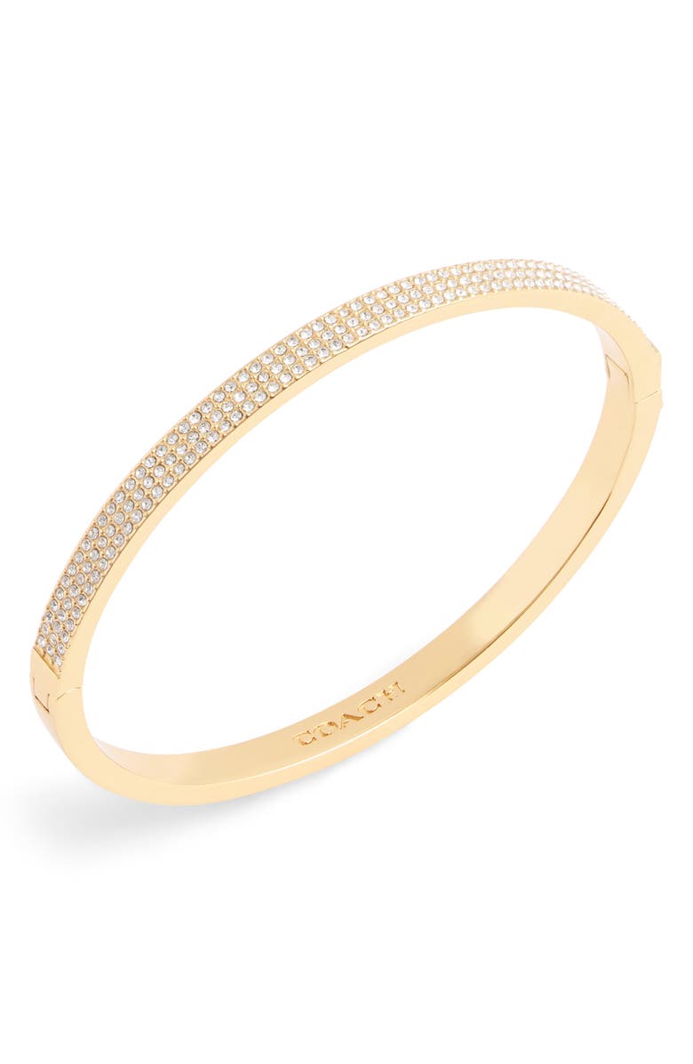 COACH Frontal Crystal Pavé Hinged Bangle Bracelet, Alternate, color,