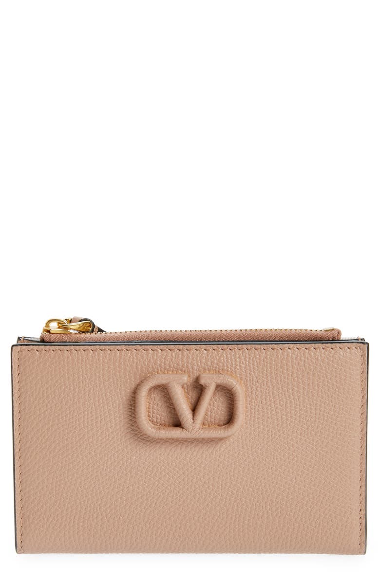 Valentino Garavani VLOGO Leather Card Case, Main, color, Gf9 Rose Canelle