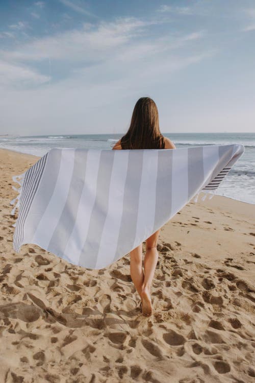 Infusezen Marine Striped Organic Turkish Towel With Soft Terry Cloth Lining In Multi