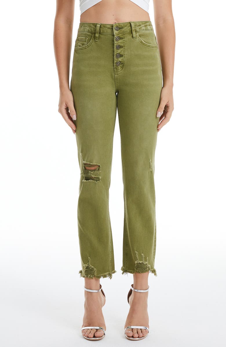 Bayeas High Waist Ripped Chew Hem Straight Leg Jeans, Main, color, Sphagunm