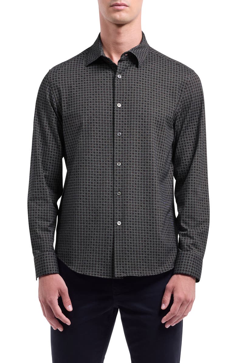 Bugatchi OoohCotton<sup>®</sup> Jules Floral Twill Button-Down Shirt, Main, color, Mahogany