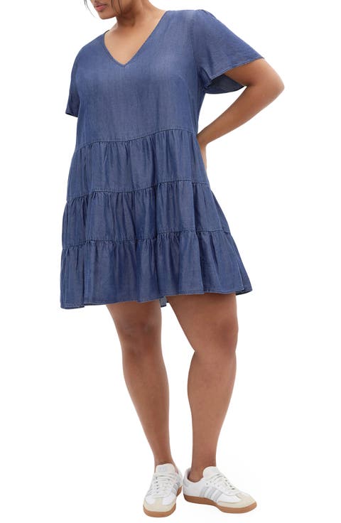 Tiered Denim Minidress (Plus Size)