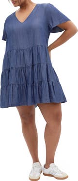 City Chic Tiered Denim Minidress