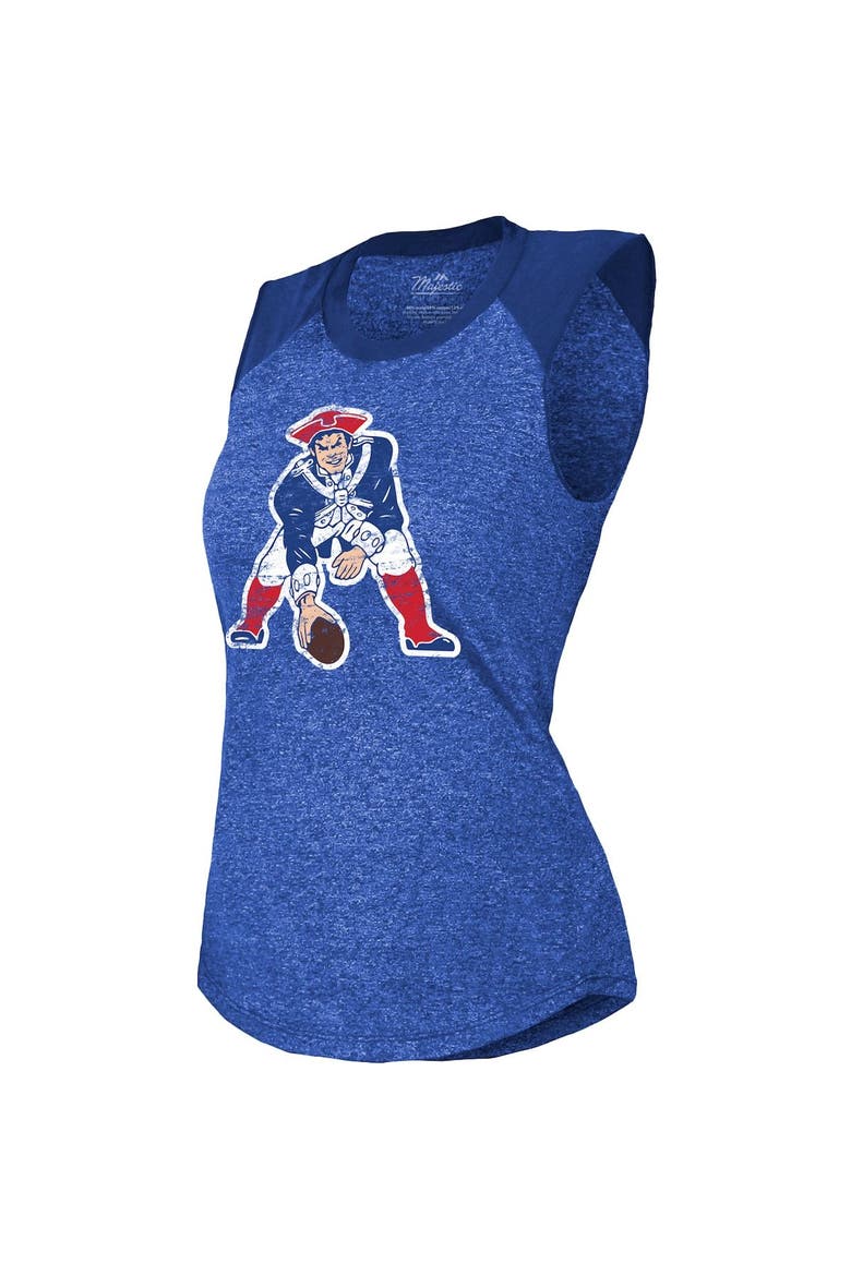 Women's Majestic Threads Royal New England Patriots Retro Tri-Blend Raglan Muscle Tank Top, Alternate, color, Royal