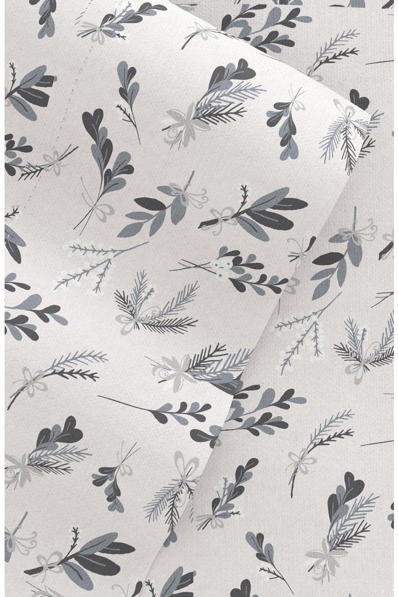 HOME SPUN Premium Botanical 4 Piece Flannel Bed Sheet Set, Alternate, color, LIGHT GRAY