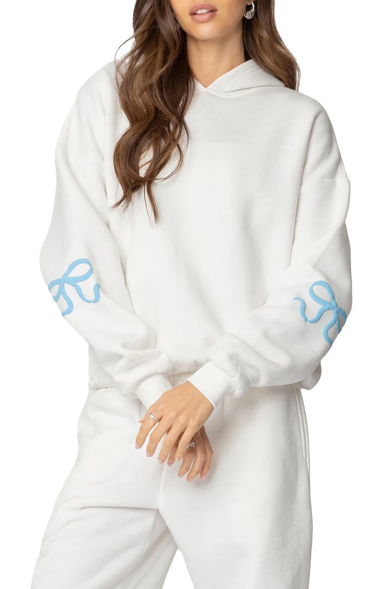EDIKTED Bonney Bow Oversize Hoodie, Main, color, Cream
