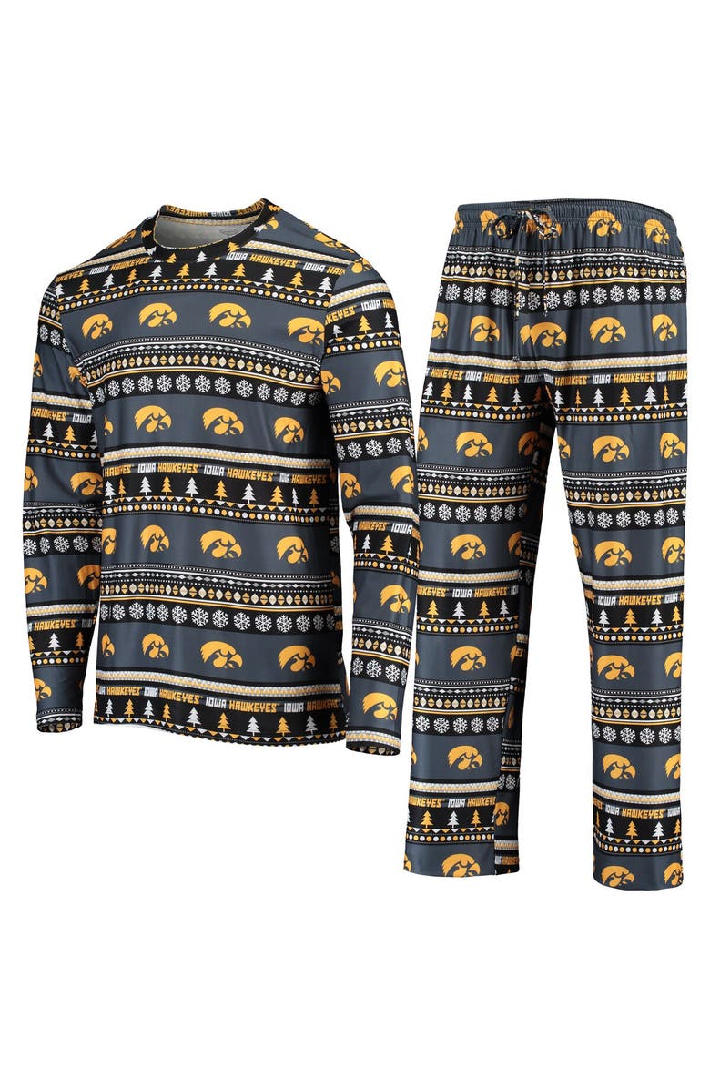 CONCEPTS SPORT Men's Concepts Sport Black Iowa Hawkeyes Ugly Sweater Long Sleeve T-Shirt and Pants Sleep Set, Main, color, Black