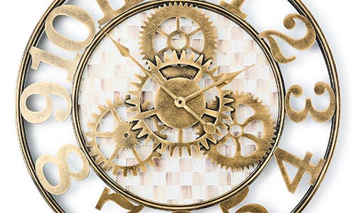 Mackenzie-childs Mackenzie Childs Mocha Check Large Wall Clock In Gold