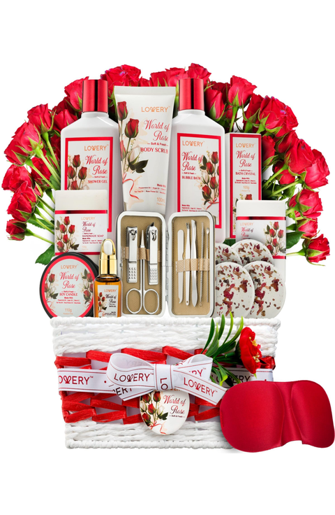 Valentines Red Rose 35pc Stress Relief Skincare Kit