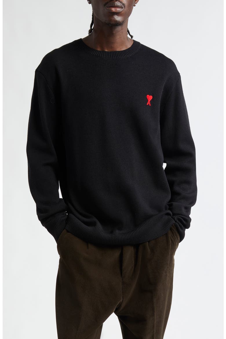 Ami de Coeur Wool Crewneck Sweater, Main, color, BLACK