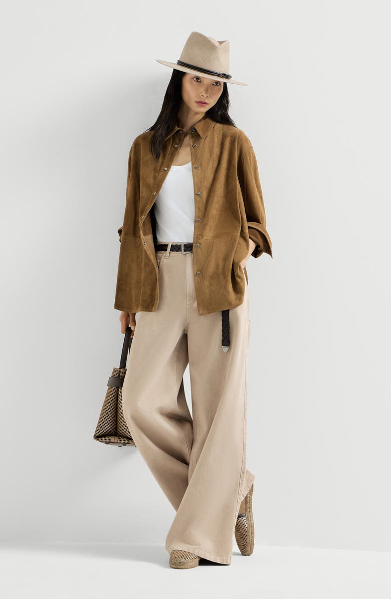 Brunello Cucinelli Suede shirt with monili, Alternate, color, Light Brown