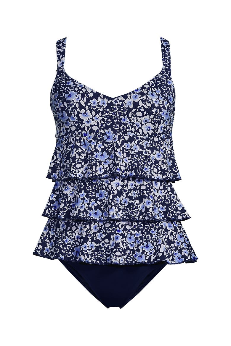 Smoothing Control Ruffle Fauxkini One Piece Swimsuit, Alternate, color, Navy Meadow Floral