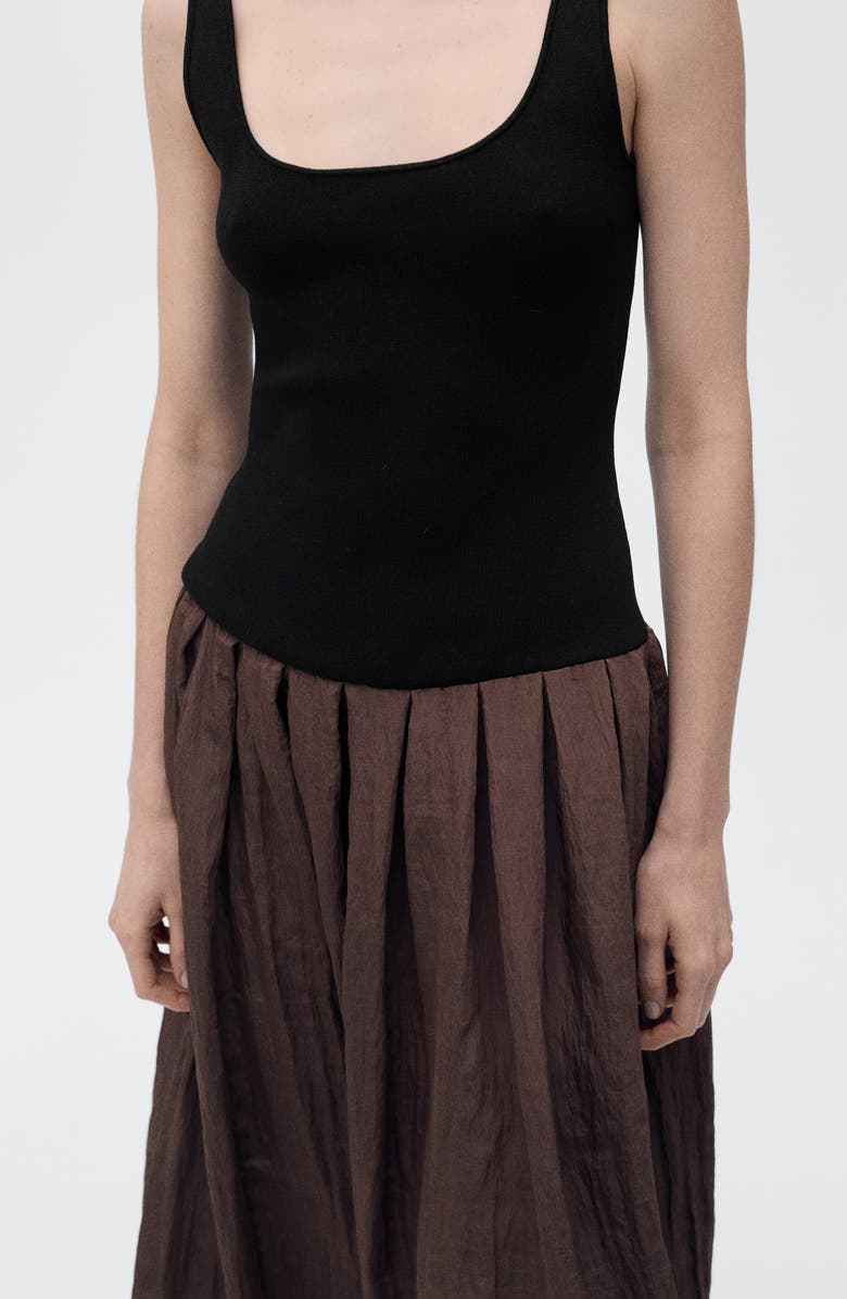 MANGO Pleated Tank Maxi Dress, Alternate, color, Chocolate