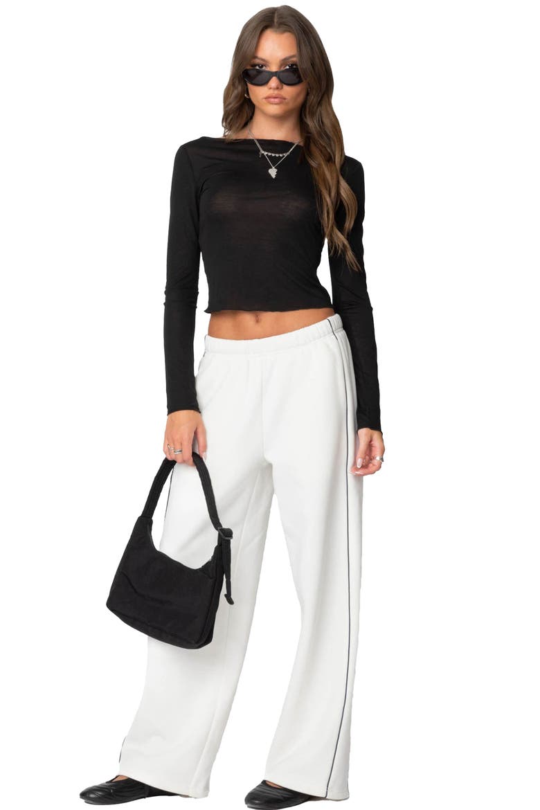 Piped Wide Leg Sweatpants, Alternate, color, WHITE