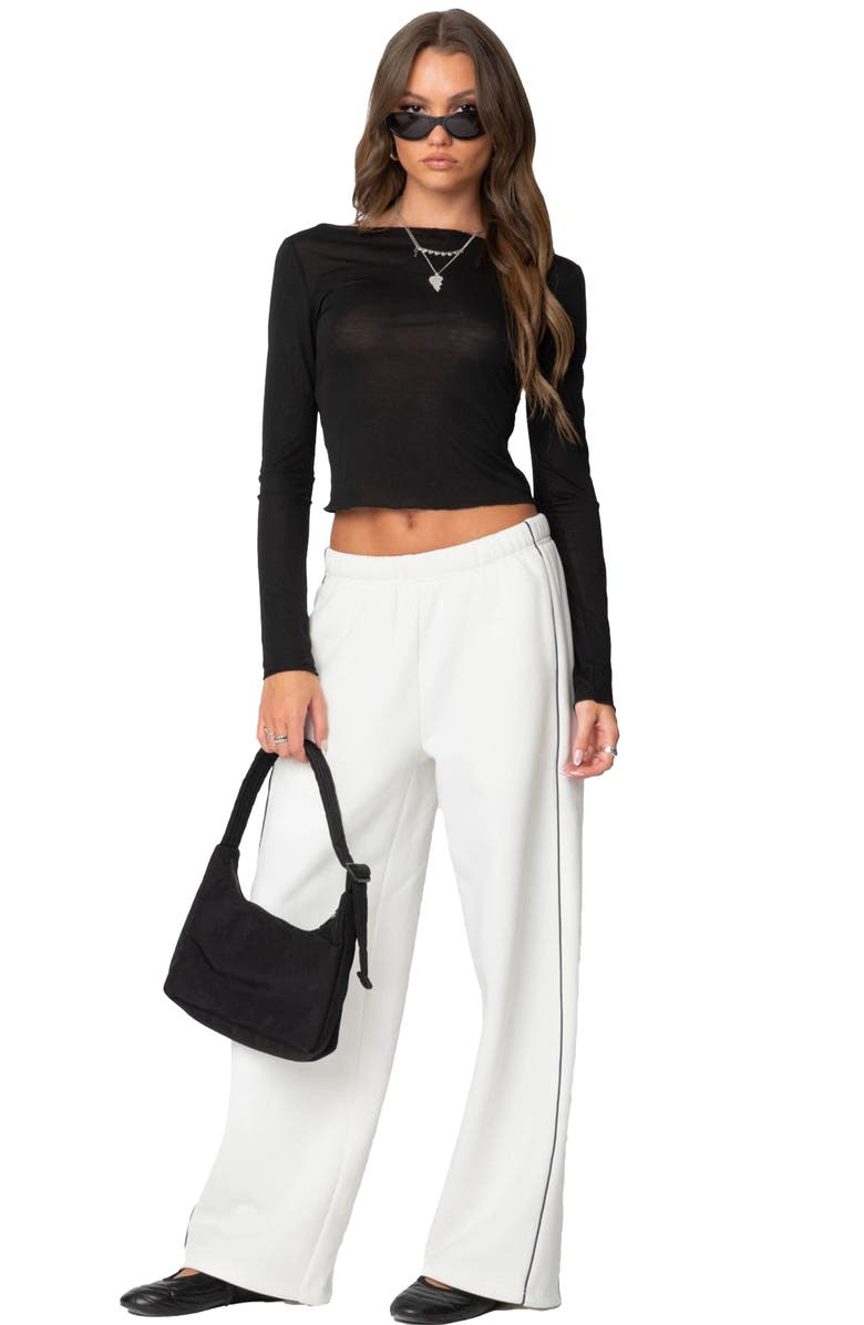 EDIKTED Piped Wide Leg Sweatpants, Alternate, color, White