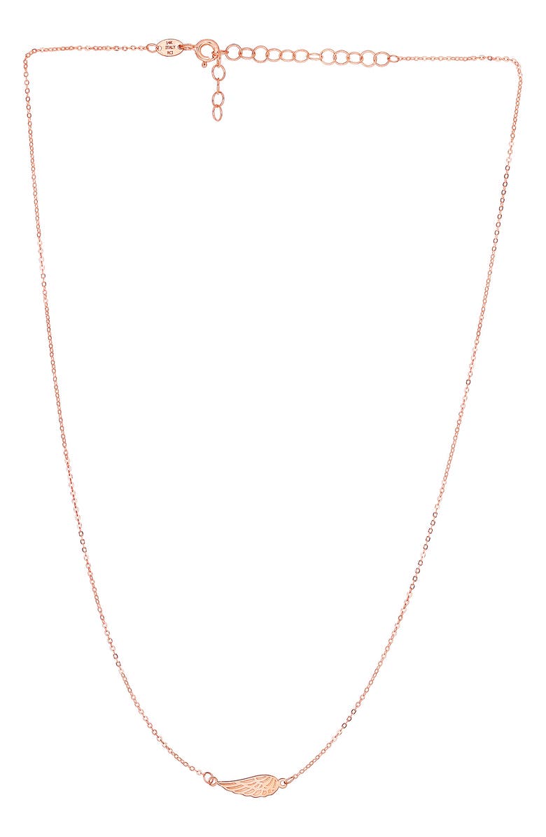 KARAT RUSH 14k Rose Gold Polish Angel Wing Pendant Necklace, Main, color, 