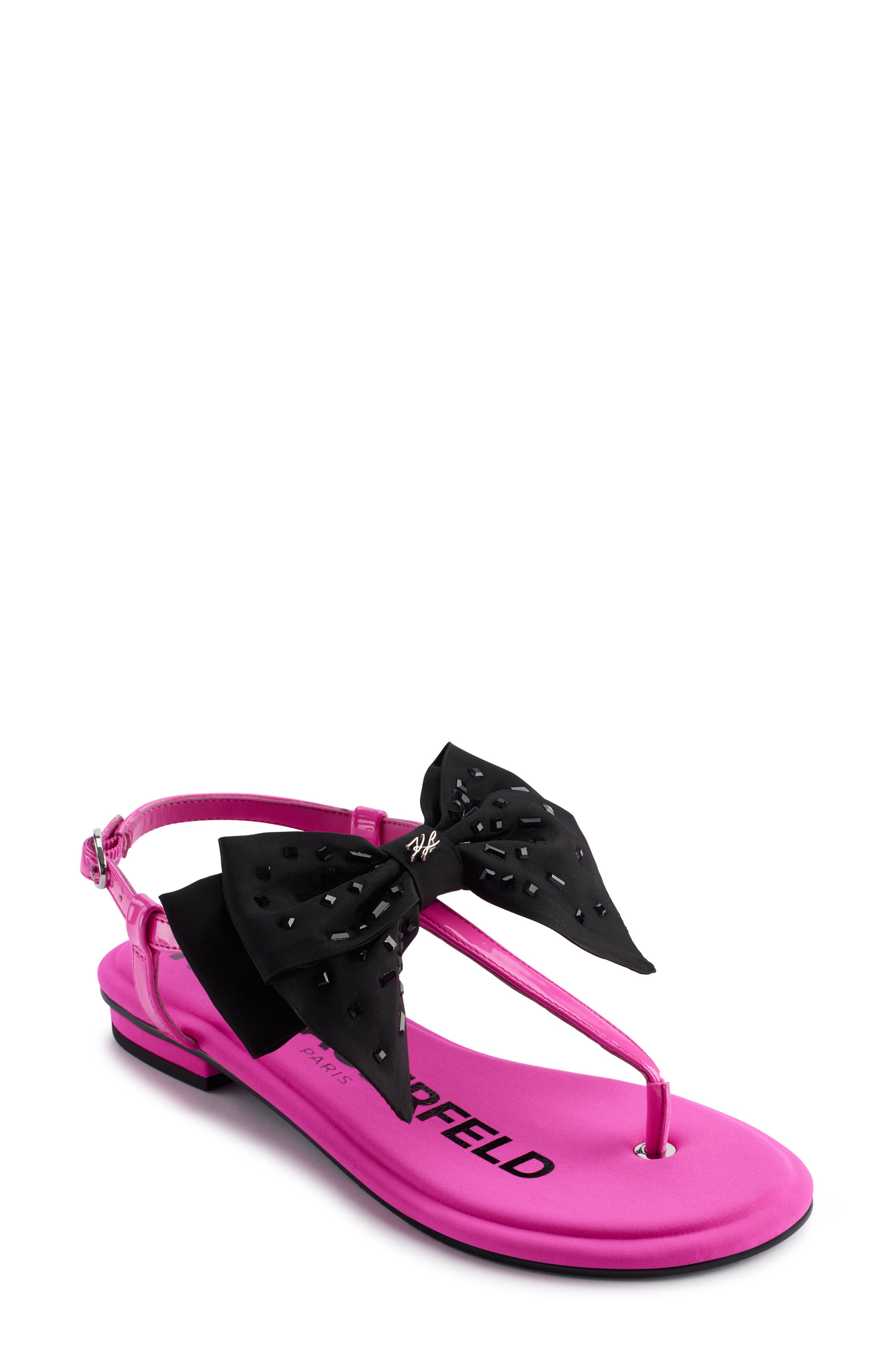 KARL LAGERFELD PARIS Cristi Bow T-Strap Sandal, Main, color, 