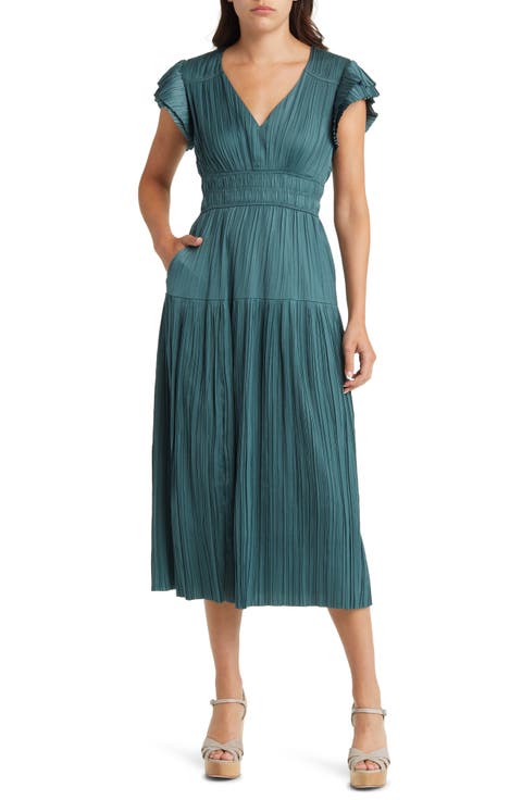 Plissé Midi Dress