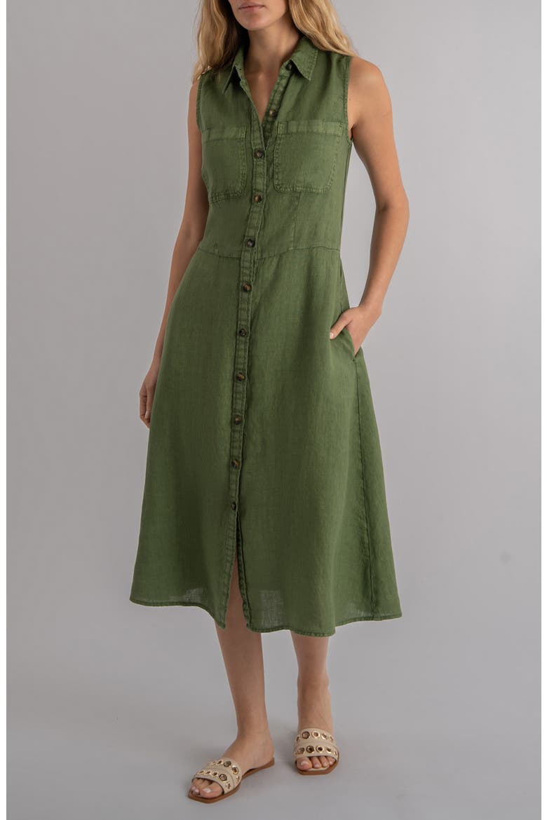 Bowie Linen Button-Up Midi Shirtdress, Main, color, OLIVE