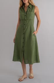 KUT from the Kloth Bowie Linen Button-Up Midi Shirtdress