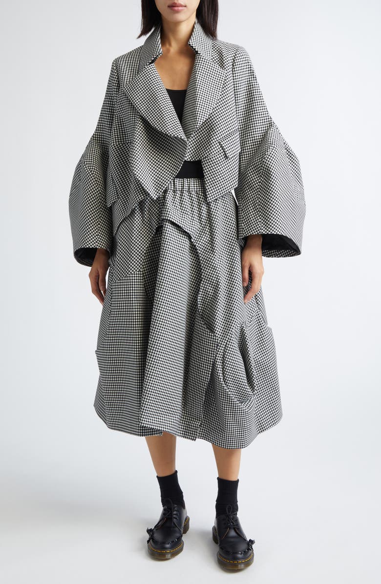 Comme des Garçons Gingham Crop Wool Gabardine Jacket, Alternate, color, Black/ Ecru