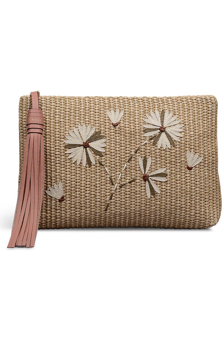 Radley Picton Place - Raffia Medium Ziptop Woven Pouch, Main, color, Natural
