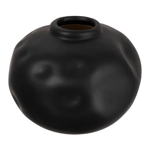 Pinched Organic Shape Terracotta Vase, Matte Black
