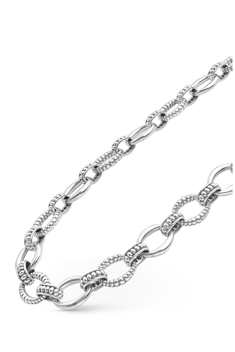 Signature Caviar Sterling Silver Oval Fluted Link Necklace, Alternate, color, SILVER