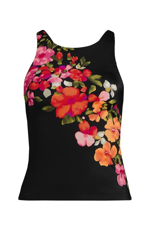 Lands' End Tugless High Neck Strappy Back Tankini Swimsuit Top In Black Meadow Floral Cascade