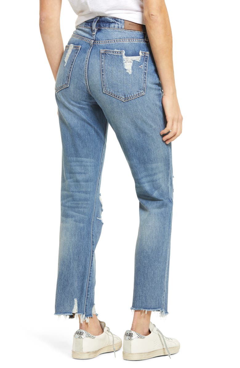 HIDDEN JEANS Ripped High Waist Ankle Straight Leg Jeans, Alternate, color, 