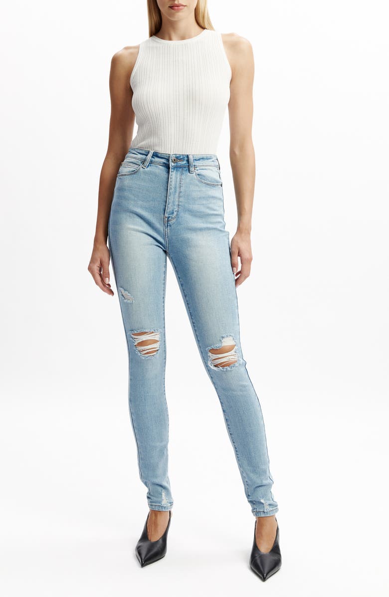 Bardot Khloe High Waist Skinny Jeans, Alternate, color, Mid Blue