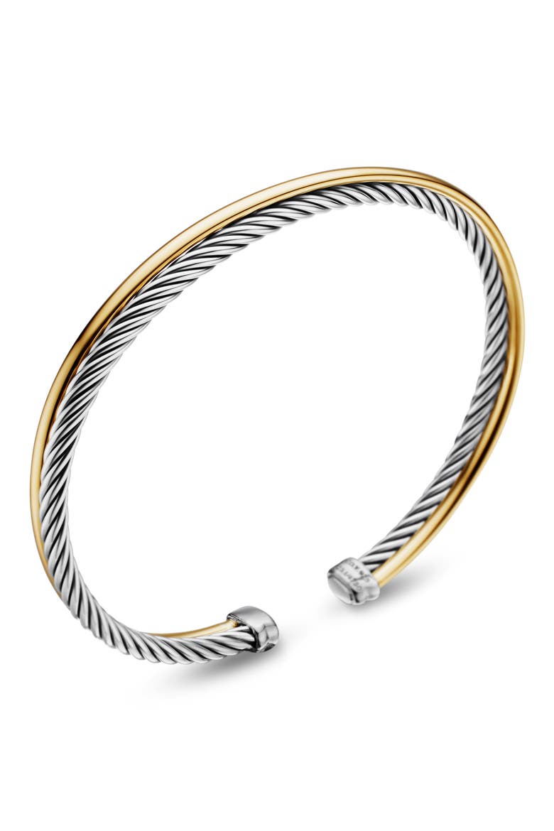 Crossover Bracelet in Sterling Silver with 18K Yellow Gold, 3mm, Alternate, color, SILVER/ GOLD