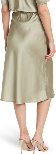 Solid Satin Midi Skirt