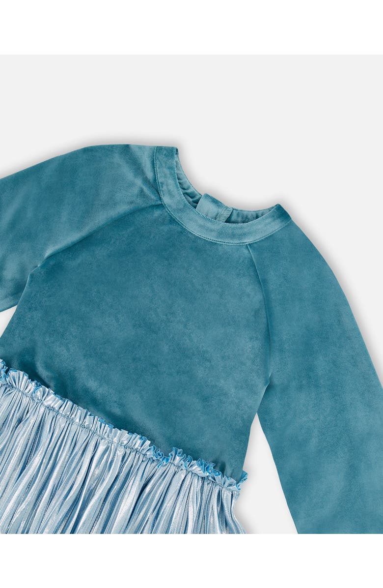 Deux par Deux Little Girl's Bi-Material Long Sleeve Dress Blue Frost, Alternate, color,